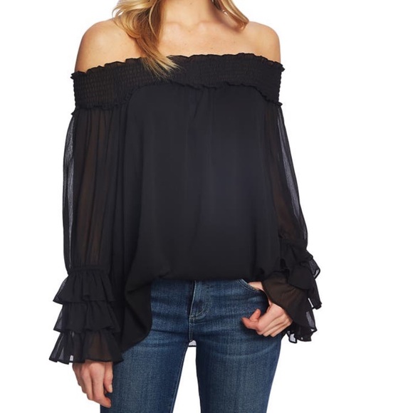 CeCe Tops - CeCe Off the Shoulder Ruffle Cuff Blouse